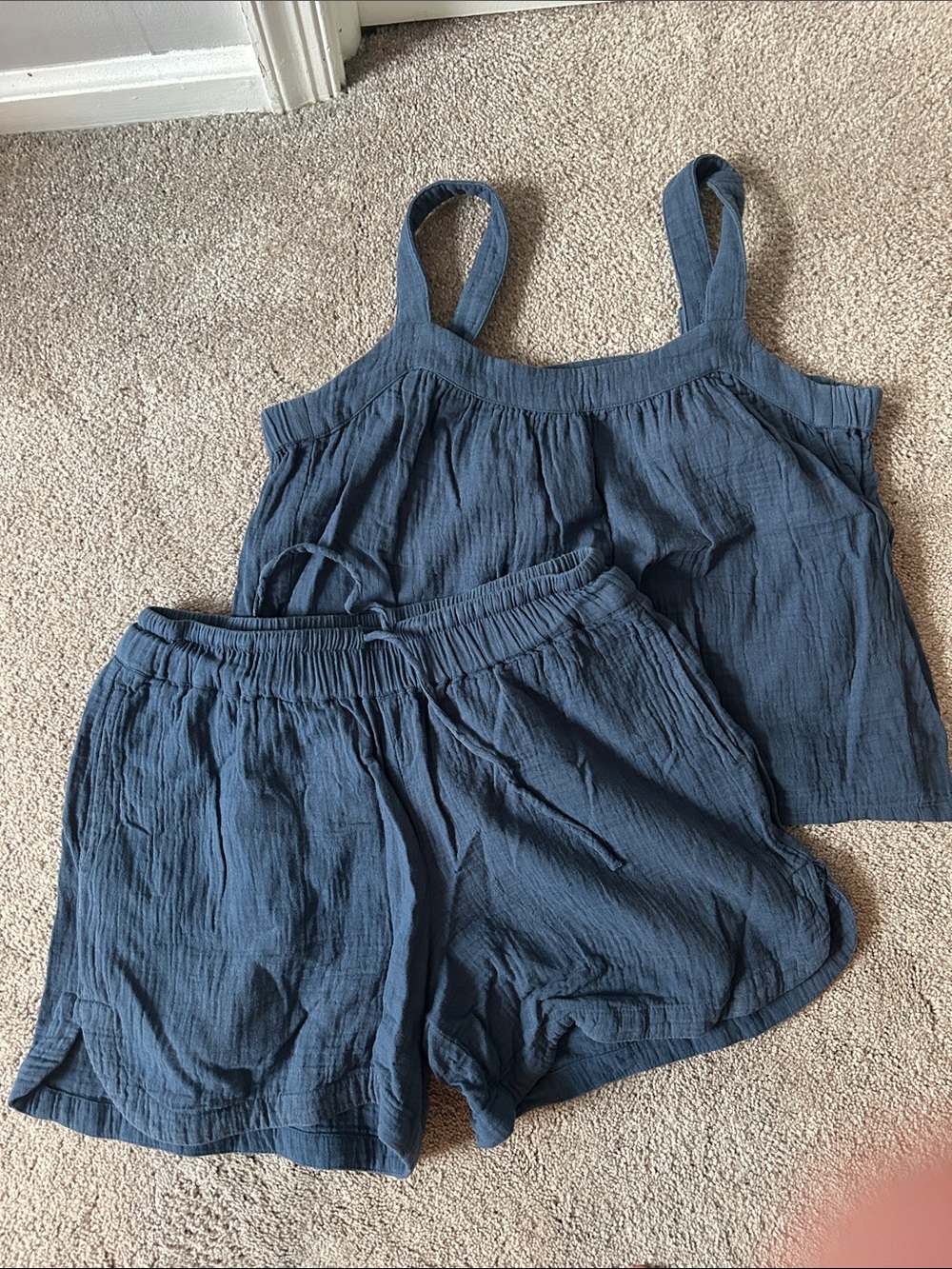 Pact Women's Blue Two-Piece Cotton Gauze Sleep Set — Tank & Shorts